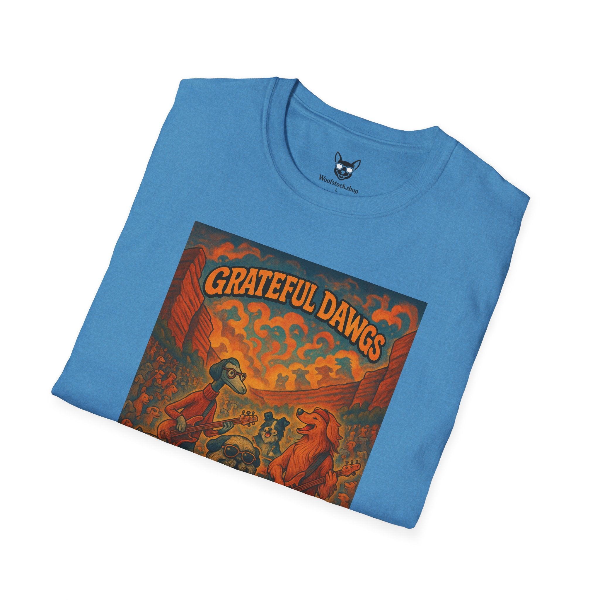 Grateful Dead Concert Poster Dog Parody Unisex Softstyle T-Shirt – Funny Tee for Music and Dog Lovers